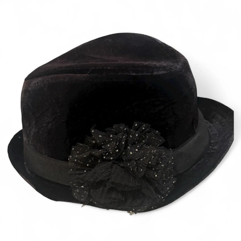 The Place Black Velvet Fedora with Floral Accent, Kids L 10+ 2 for $30
